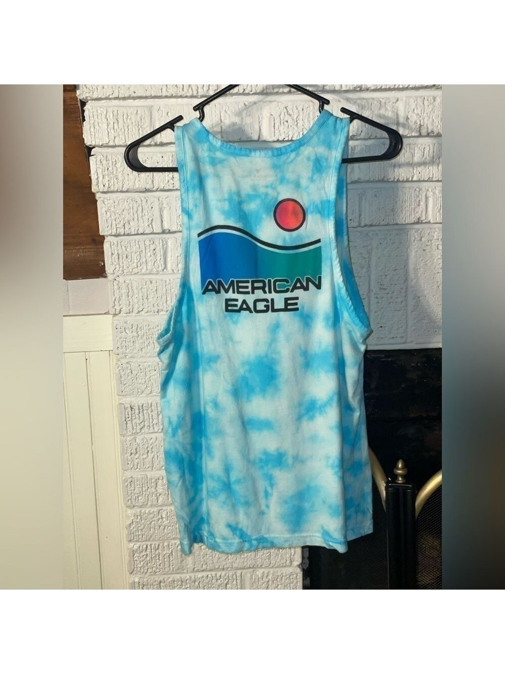 Y2K American Eagle tank top blue tie-dyed surf shirt top - Picture 5 of 11